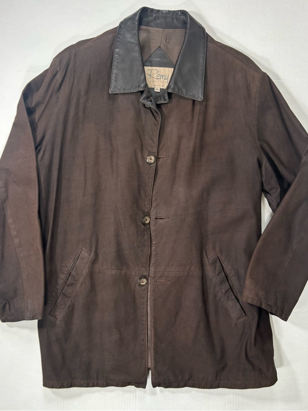 Remy Soft Leather Brown Barn Coat with Dark Leather Collar VINTAGE